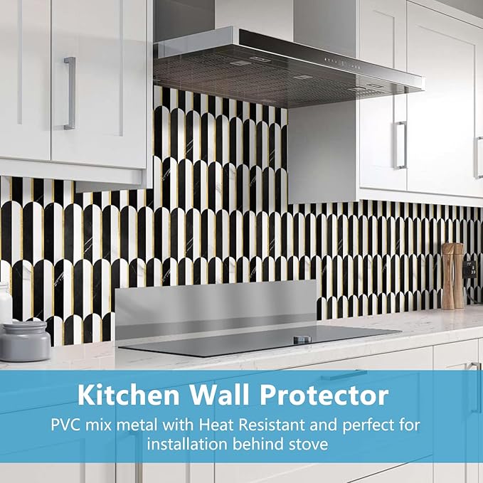 Vamos Tile Peel and Stick Backsplash Seamless Tile,Stick on Backsplash for Kitchen and Bathroom, Marble Look PVC Mixed Metal Gold Self Adhesive Metal Mosaic Tiles (1 Sheet)