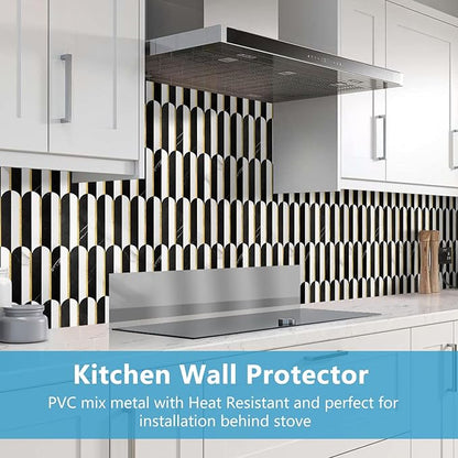 Vamos Tile Peel and Stick Backsplash Seamless Tile,Stick on Backsplash for Kitchen and Bathroom, Marble Look PVC Mixed Metal Gold Self Adhesive Metal Mosaic Tiles (1 Sheet)