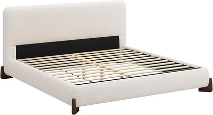 King Size Bed Frame, Upholstered Cloud Boucle Platform Beds Frames with Headboard, Anti-Collision Soft Rounded Corners Footboard, No Box Spring Required, Easy Assembly (38.2" White, King)