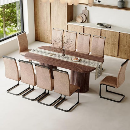 79" Dining Table Set for 10,Large Rectangular Dining Table Set for 10 with Cushioned Chairs,Modern Mid-Century Wood Dining Room Table Set for 10,Ideal for Dining & Gatherings (Walnut)