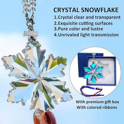 2025 Annual Edition Christmas Snowflake Ornament,Crystal Christmas Ornaments 2025,Crystal Ornament for Christma Tree,Beautiful Ornaments for Women Girls