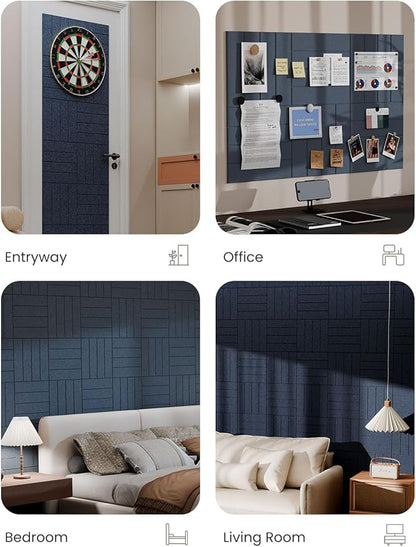 Bumusty Large Cork Board Alternative-36 x24 Felt Bulletin Board Tiles, with 30 Pushpins, 40 Adhesive Tabs, 6-Pack Slat Wall Paneling, Cork Boards for Office Push Pin Board Felt Board-Denim Blue