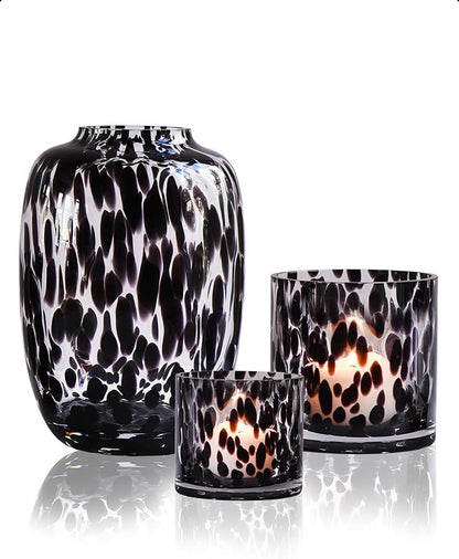 CONVIVA Decorative Glass Vase and Candle Holder Set, 3-Piece, Flower Vase Tortoise Pattern,Modern Fall Home Decor Thanksgiving Chrismas Day Gift Idea.