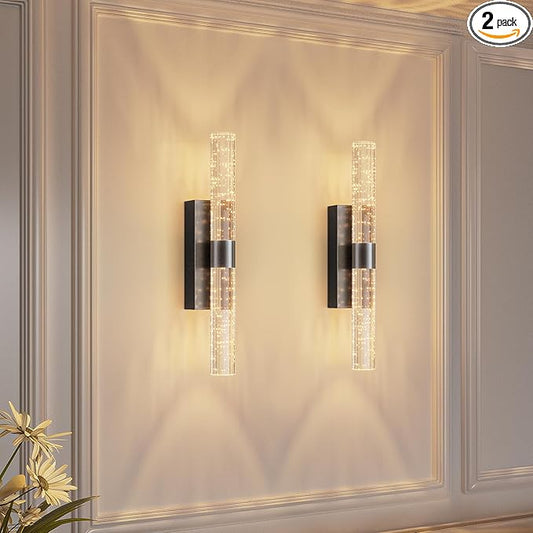 camuucci Battery Operated Black Wall Sconces Set of 2 Rechargeable Battery Powered Wall Light with 12000mAh Indoor Not Hardwired Dimmable Wall Lamp Fixtures for Bedroom Living Room 15.3 Inches