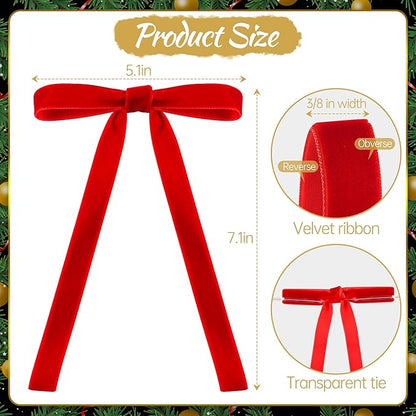 AYGXU 30pcs Velvet Bows for Christmas Tree Decorations,Twist tie Bows,Vintage Christmas Bow Decor,premade Bow for Gift Wrapping,Table,Garland,Fireplace Decor.red(5/8" W,5.1 * 7in)