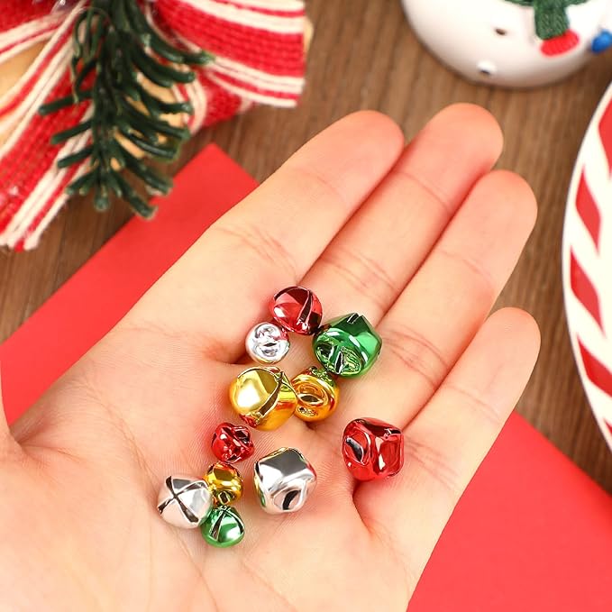 Augshy 240 Pieces Colorful Jingle Bells 4 Colors Mixed Craft Bell Bulk for Christmas Home and Pet Decorations Xmas Decor Party Favors Supplies (0.3/0.4/0.47 inch)
