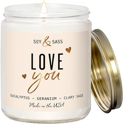 Valentines Day Gifts for Her, Valentine Candles -I Love You Candle, w/Eucalyptus & Geranium I I Love You Gifts for Her I Valentines Day Candle for Wife, Girlfriend I 9oz, 50Hr Burn, USA Made