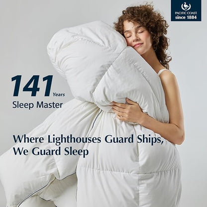 Pacific Coast Goose Feather Down Fiber Comforters King Size, Extra Fluffy White Duvet Insert, Ultra-Soft, Breathable, All Season Hotel Luxury Bedding Comforters, 8 Corner & Center Loops (106"x90")