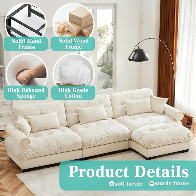 SorFlash Sectional Sofas Couches for Living Room, L Shaped Couch Sofa Set, Small Couches for Small Spaces, Apartment with Movable Ottoman, Beige