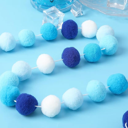 MARFOREVER 4 Pack 26.3 FT Hanukkah Pom Pom Garland, 30 Balls Blue White Winter Chanukkah Garland Hanging Supplies for Hanukkah Jewish Classroom Fireplace Wall Birthday Baby Shower Party Decoration