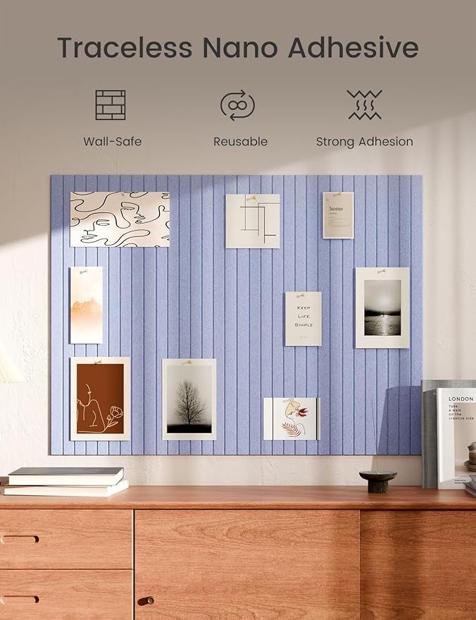 Bumusty Large Cork Board Alternative-47 x35 Felt Bulletin Board Tiles, with 30 Pushpins, 70 Adhesive Tabs, 12-Pack Slat Wall Paneling, Cork Boards for Office Push Pin Board Felt Board-Soft Periwinkle