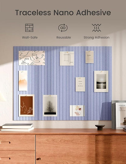 Bumusty Large Cork Board Alternative-47 x35 Felt Bulletin Board Tiles, with 30 Pushpins, 70 Adhesive Tabs, 12-Pack Slat Wall Paneling, Cork Boards for Office Push Pin Board Felt Board-Soft Periwinkle