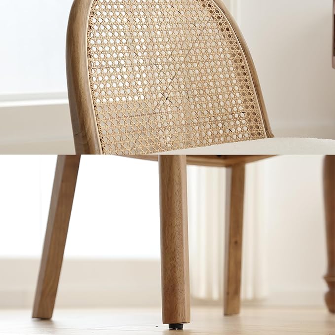 Upholstered Wooden Dining Chairs Set of 2, Farmhouse Kitchen & Dining Room Chairs with Cane Back, Accent Rattan Dining Table Chairs Sherpa Seat for Kitchen/Restaurant/Living Room, White