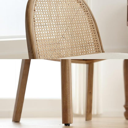 Upholstered Wooden Dining Chairs Set of 2, Farmhouse Kitchen & Dining Room Chairs with Cane Back, Accent Rattan Dining Table Chairs Sherpa Seat for Kitchen/Restaurant/Living Room, White