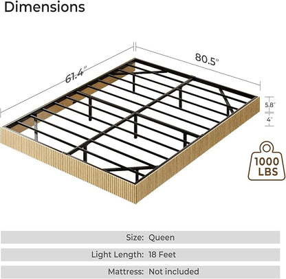 Tatub Natural Queen Floating Bed Frame with LED Lights, Modern Fluted Oak Platform Bed Frame Floating, Heavy Duty Metal Slats, No Box Spring Required