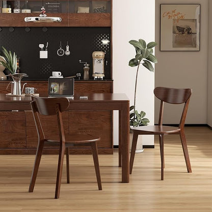 Oak Dining Chairs, Kitchen Chairs, 100% Solid Wood Modern Dinner Chair with Curved Backrest, Dining Room Chair for Kitchen, Living Room, Study (2PK, Walnut)