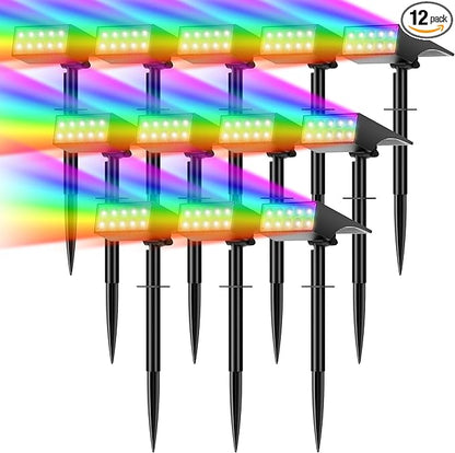 Solar Spot Lights Outdoor Color Changing, [7 Mode/12 Pack] Christmas Landscape Spotlights, Solar Lights Outdoor Waterproof,Led Powered Flood Light for Halloween Pathway Yard Garden Tree Walkway