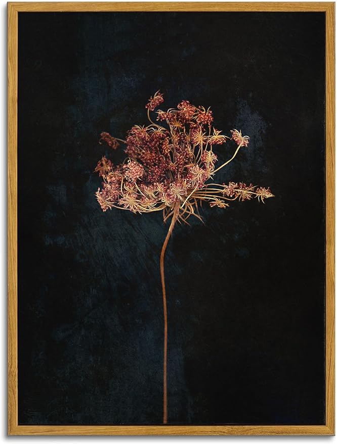 KBKBART Framed Vintage Wall Art Prints, Retro Moody Floral Botanical Canvas Painting Farmhouse Decor, Black Dark Classical Flower Framed Canvas Wall Art for Bathroom, Bedroom, Living Room(11"x14")