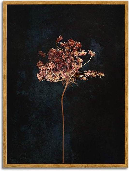 KBKBART Framed Vintage Wall Art Prints, Retro Moody Floral Botanical Canvas Painting Farmhouse Decor, Black Dark Classical Flower Framed Canvas Wall Art for Bathroom, Bedroom, Living Room(11"x14")