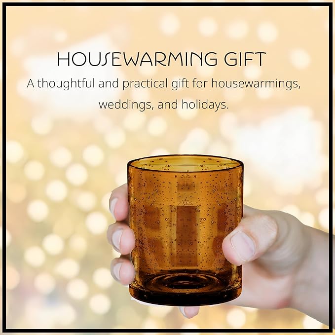Artland 14oz Double Old Fashion Glass, Set of 4 | Iris Seeded Design, Amber | Drinking Glass for Parties and Everyday Use - Mojito, Whiskey, Cocktail | Glassware & Barware Essentials