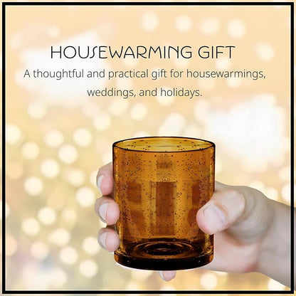 Artland 14oz Double Old Fashion Glass, Set of 4 | Iris Seeded Design, Amber | Drinking Glass for Parties and Everyday Use - Mojito, Whiskey, Cocktail | Glassware & Barware Essentials