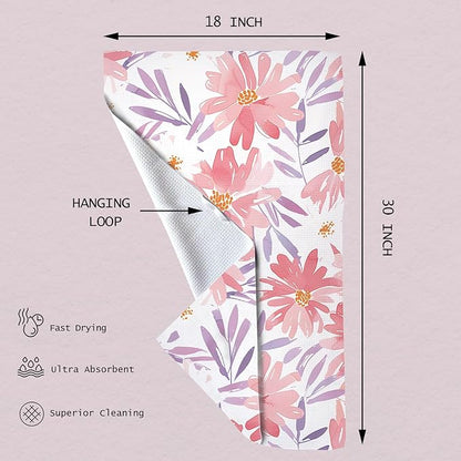 Eunzel Kitchen Tea Towel Quick Dry Microfiber Absorbent Dish Towels with Hanging Loop, Blush Floral Breeze
