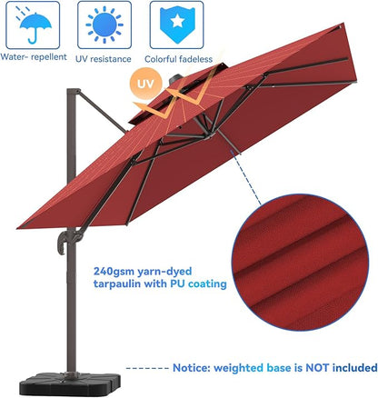 10x13FT Cantilever Outdoor Patio Umbrellas, Double Top Large Rectangle Umbrella, Heavy Duty 360° Rotation Offset Outdoor Sun Shade Umbrella for Garden Deck Pool Backyard Patio, Red