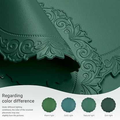 Noctiflorous Round Faux Leather 15 Inch Placemats Set of 4 Waterproof Wipeable Heat Resistant Tablemat for Dining Table Kitchen Non Slip Oilproof Table Place Mat for Indoor Outdoor(Green, 4)