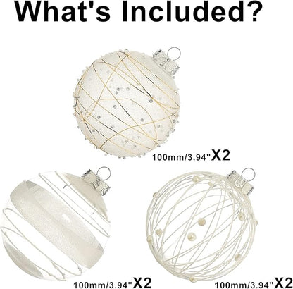 XmasExp Christmas Ball Ornaments Set, Shatterproof Christmastree Decorations,6ct Large Plastic Hanging Ornaments,100mm/4,White