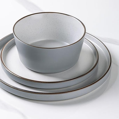 AmorArc Dinnerware Sets of 4, 12 Piece Plates and Bowls Set, Chip and Crack Resistant, Dishwasher & Microwave Safe Ceramic Dishes Set