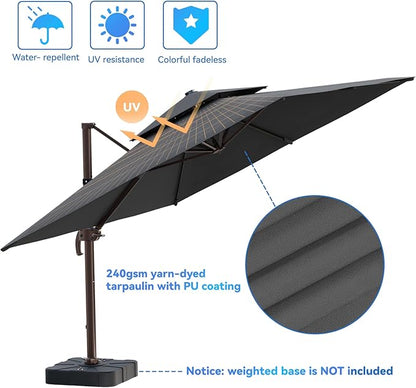 10x13FT Cantilever Outdoor Patio Umbrellas, Double Top Large Rectangle Umbrella, Heavy Duty 360° Rotation Offset Outdoor Sun Shade Umbrella for Garden Deck Pool Backyard Patio, Grey