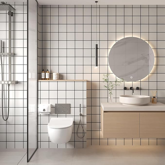 Peel and Stick Backsplash Tiles 20 Sheets 12''x12'' PVC Self Adhesive Wall Tiles Back Splash Wall Panels Stick on Backsplash for Kitchen Bathroom Laundry Room, White Checkered