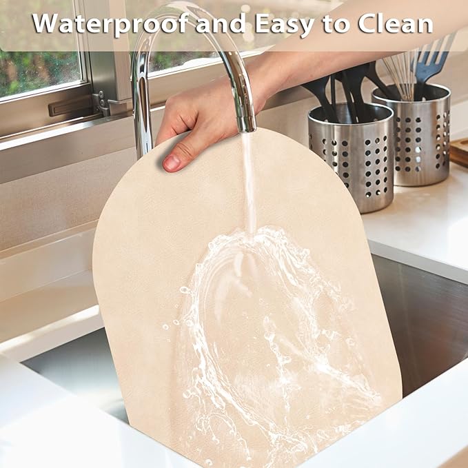 ADRIMER Placemats, Heat Resistant Oval Placemats Set of 8 Washable 12 x 17 Inch, Waterproof Table Mats, Wipeable Pu Place Mats for Kitchen, Dining Room, Beige