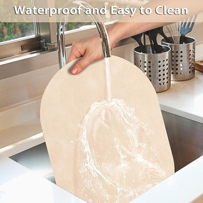 ADRIMER Placemats, Heat Resistant Oval Placemats Set of 12 Washable 12 x 17 Inch, Waterproof Table Mats, Wipeable Pu Place Mats for Kitchen, Dining Room, Beige