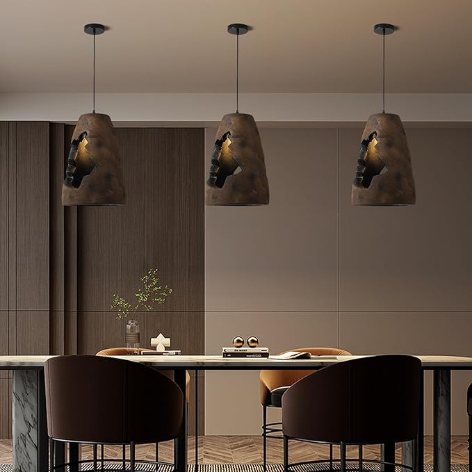 JAYMP Wabi Sabi Pendant Light for Dining Room Kitchen Island Hallway Farmhouse Hanging Lamp E26 Base Retroism Style Wine Bottle Shape Lighting Fixture (Antique Brown,A Shape, D35×H51cm)