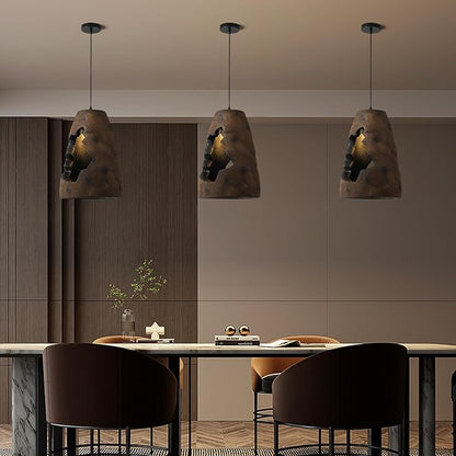 JAYMP Wabi Sabi Pendant Light for Dining Room Kitchen Island Hallway Farmhouse Hanging Lamp E26 Base Retroism Style Wine Bottle Shape Lighting Fixture (Antique Brown,A Shape, D35×H51cm)