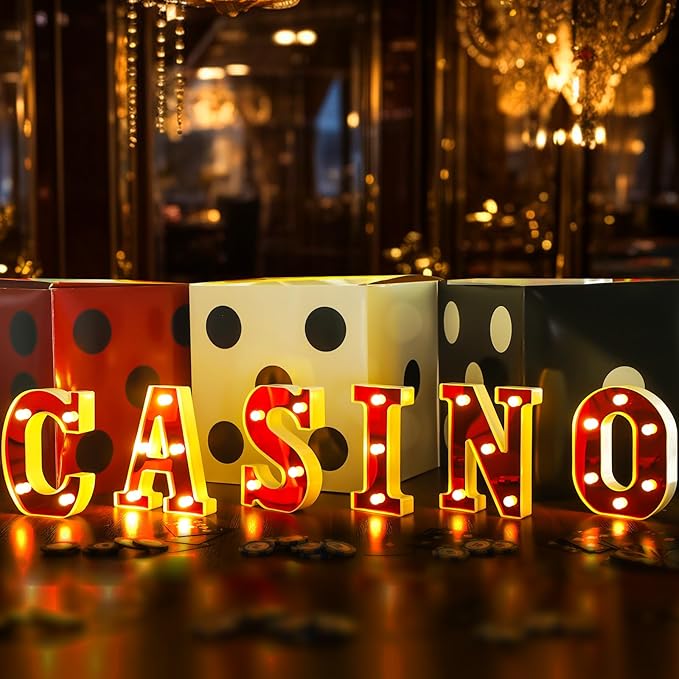 Casino Movie Night Letters Sign Party Decor Battery Powered Marquee Lighted Sign LED Alphabet Letter Lights for Christmas Casino Theme Party Birthday Home Tabletop Decor Supplies Xmas Gift