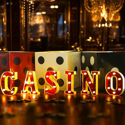 Casino Movie Night Letters Sign Party Decor Battery Powered Marquee Lighted Sign LED Alphabet Letter Lights for Christmas Casino Theme Party Birthday Home Tabletop Decor Supplies Xmas Gift