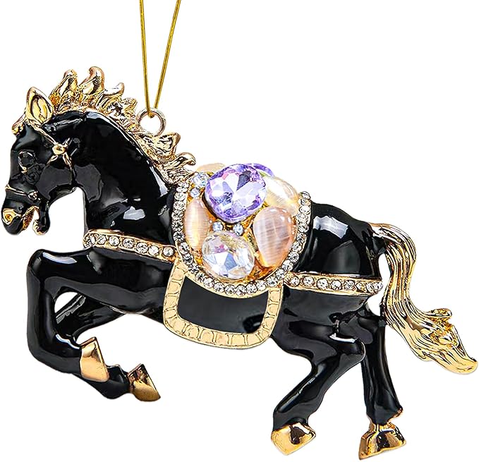 Horse Ornament,Rhinestone Black Horse Ornaments for Christmas Tree,Horse Gifts for Women,Girls,Horse Lovers, Equestrian Gifts,Christmas Ornaments for Kids