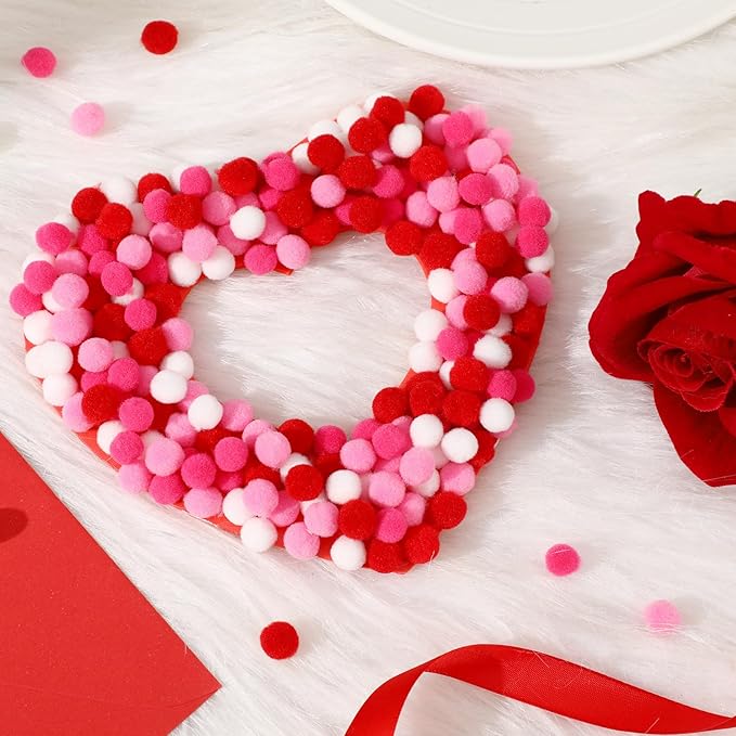 SEPGLITTER Valentine's Day Pom Poms Balls, 1000 Pieces Pink Red Pompoms for Crafts Making DIY Wedding Valentine's Day Party Decorations (4 Colors, 1 cm )