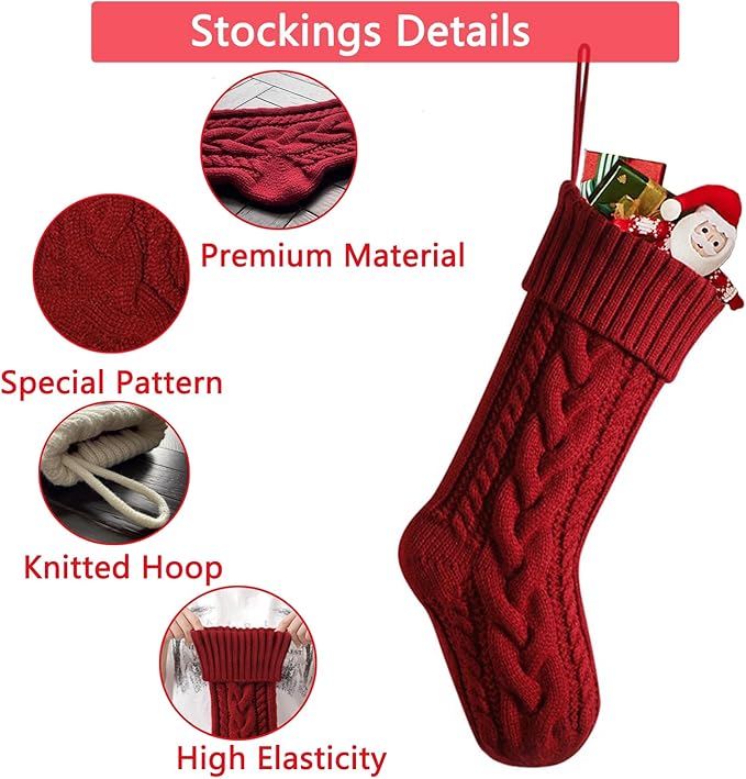 Personalized Christmas Stockings Custom Name Family Christmas Stockings 18 inch Large Knitted Xmas Fireplace Hanging Stocking for Kids, Family Christmas Holiday Party Decoration,5pcs