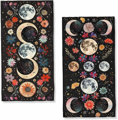Aesthetic Moon Flower Kitchen Towels Set of 2 Decorative Stars Plant Floral Tabletop Decor Moon Flower