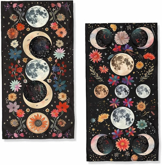 Aesthetic Moon Flower Kitchen Towels Set of 2 Decorative Stars Plant Floral Tabletop Decor Moon Flower