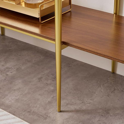 Extra Large Glass Console Table for Living Room, Foyer & Entrance, L47 x W16 x H31, Mid-Century Modern Sofa Table with Clear Glass Top, Walnut Finish Wood Top and Gold Finish Metal Frame