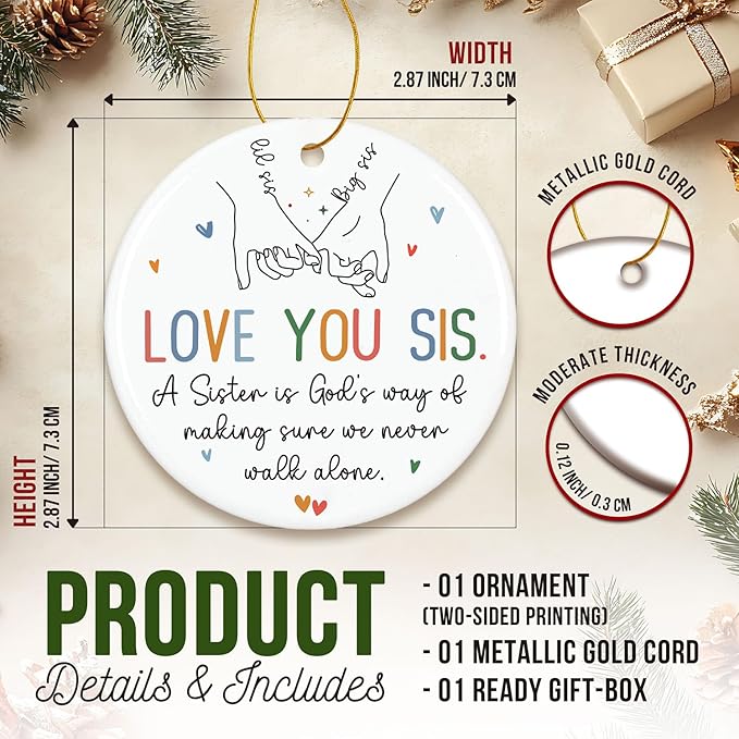 ZAGKOO Sister Ornament 2025 - Sisters Gifts for Women - Birthday, Christmas Ideas for Older Sisters Adult, Big Sis, Little Sis, Sister-in-Law We Never Walk Alone Ceramic Ornament - Sisterhood Keepsake