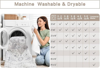 Area Rug 8x10 Washable Area Rugs for Living Room,Bedroom, Dining Room- Ultra Soft Non-Shedding Faux Wool Retro Rugs,Large Vintage Carpets with Non Slip Rubber Backing for Farmhouse Home Office