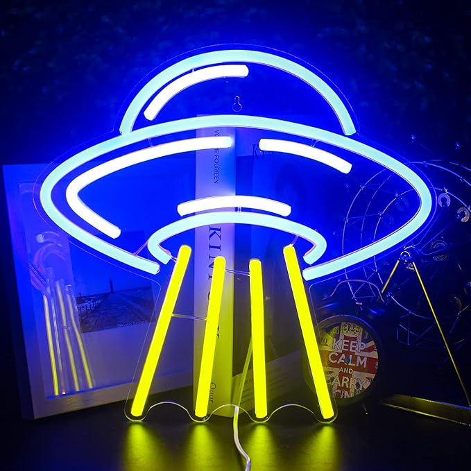 Lucunstar UFO Neon Sign For Room,Alien Spaceship LED Neon Light Sign,Cute Neon Sign,Space Neon Signs for Wall Decor,Blue UFO Neon Light Sign for Bedroom Game Room Wall Decor,Ufo Lovers