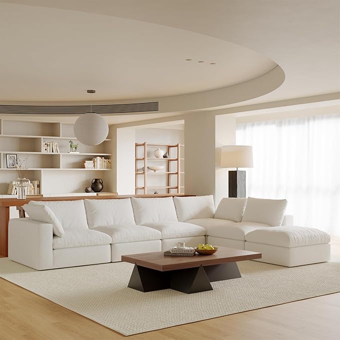 Acanva Modular U-Shaped Sectional Cloud Couch, Free Combination Minimalist Sofa, Convertible to DayBed with Shredded Latex Filled Cushion and Removable Slipcovers for Living Room, 5 Seater + Ottoman
