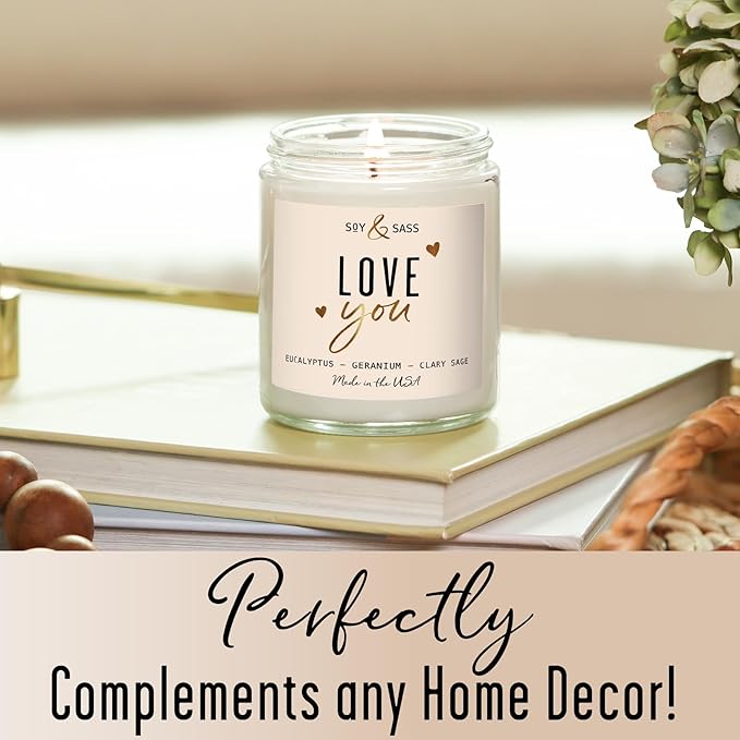 Valentines Day Gifts for Her, Valentine Candles -I Love You Candle, w/Eucalyptus & Geranium I I Love You Gifts for Her I Valentines Day Candle for Wife, Girlfriend I 9oz, 50Hr Burn, USA Made