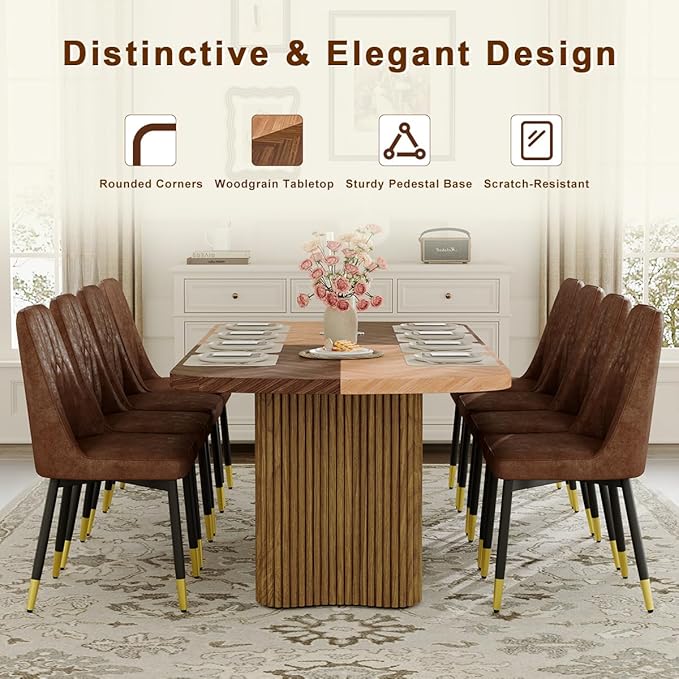 Dining Table Set for 10,Large 79" Rectangular Kitchen Table Set for 10 with Cushioned Chairs,Modern Mid-Century Wood Dining Room Table Set for 10,Ideal for Dining & Gatherings